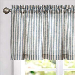 Valance Curtain Linen Textured Striped Window Curtain for Living Room Stripe